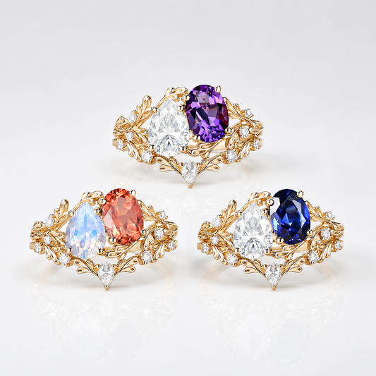 Vintage Moissanite & Lab Crafted Sapphire Stacking Ring Set