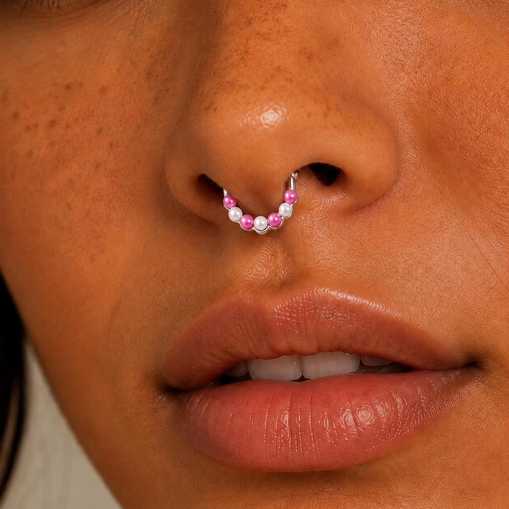 Rebel Pink Heart Horseshoe Circular Nose Ring