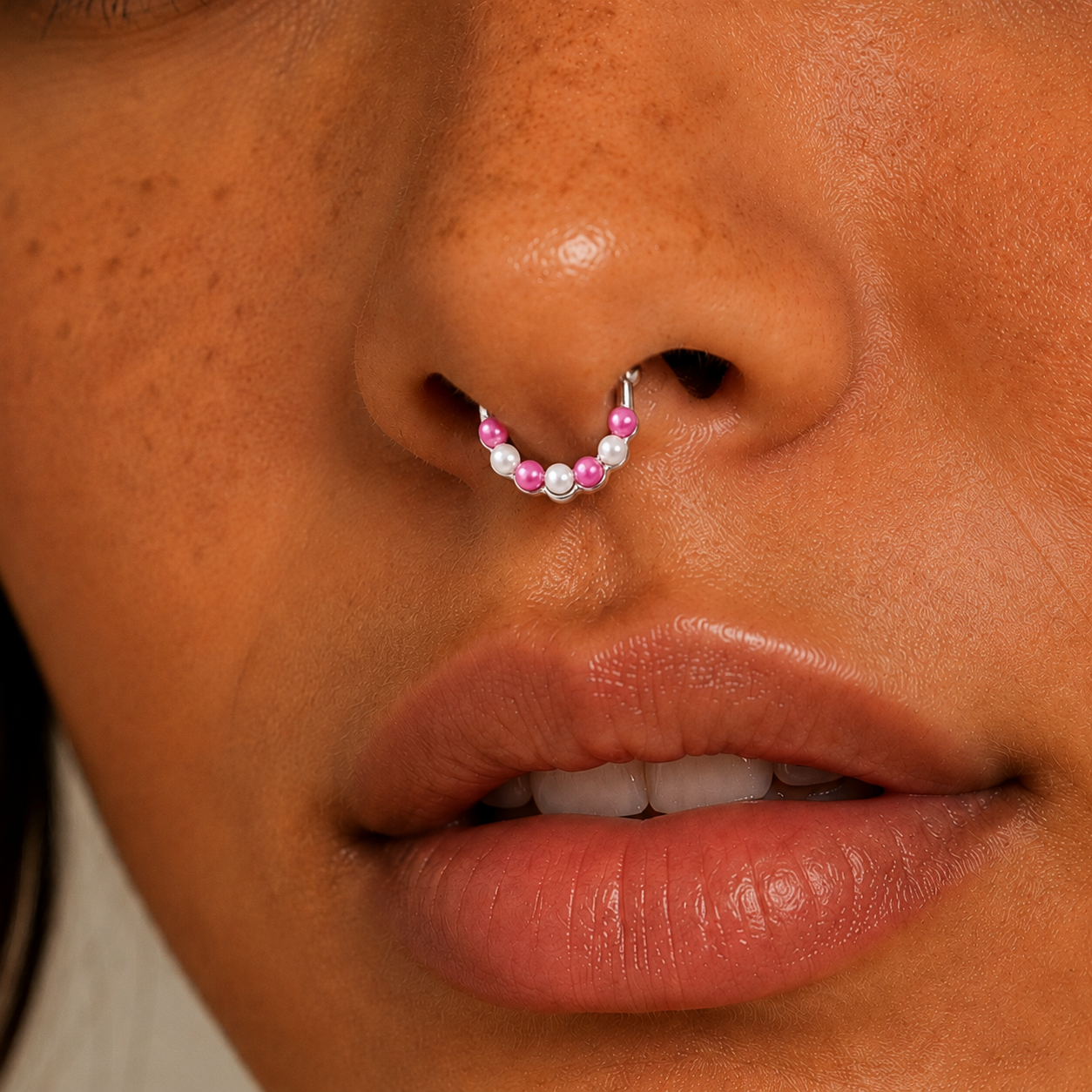 Rebel Pink Heart Horseshoe Circular Nose Ring