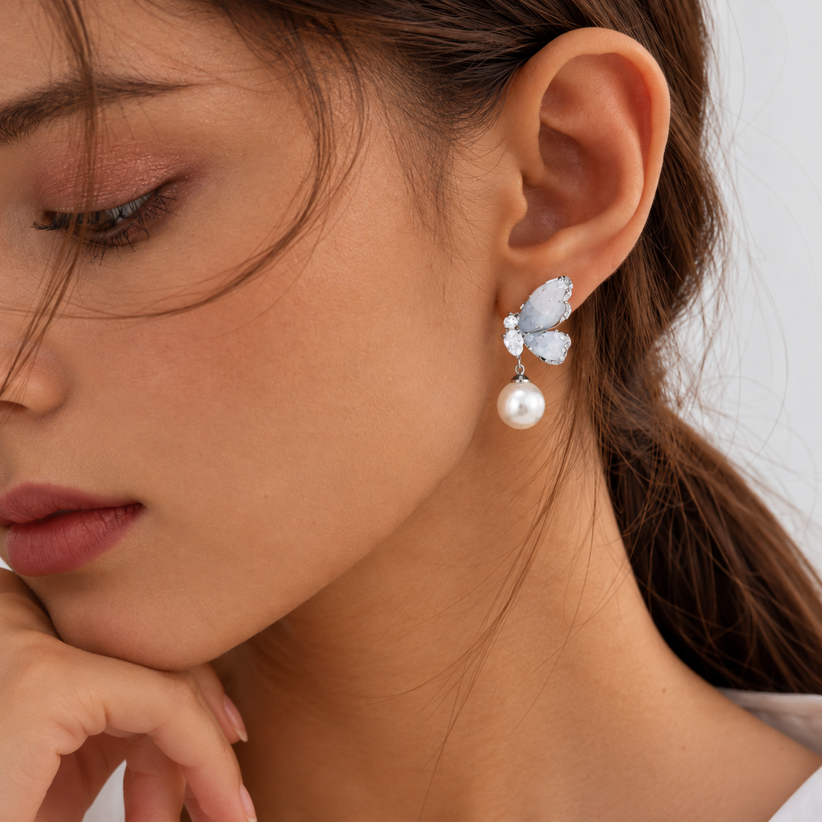 Enchanted Flutter Butterfly Pearl Drop Earrings