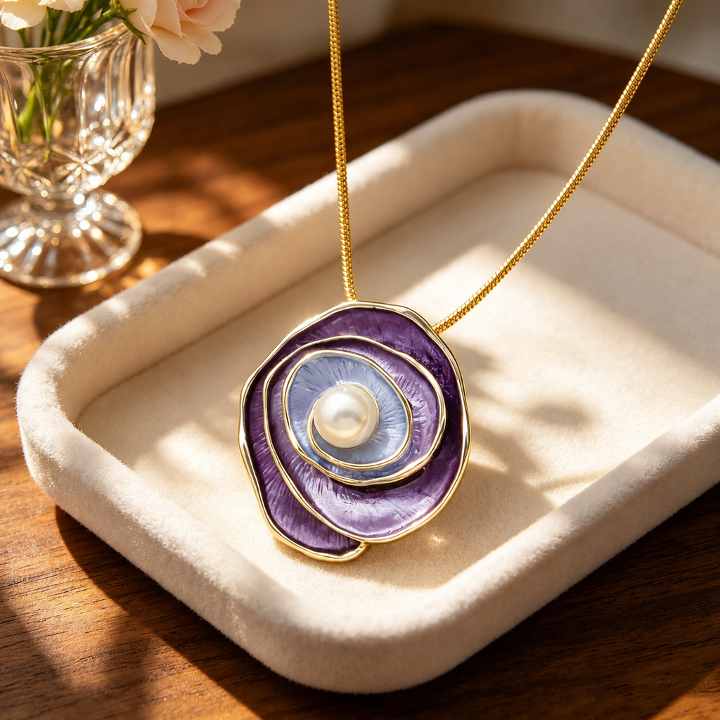 Enchanted Rose Pearl Pendant Necklace