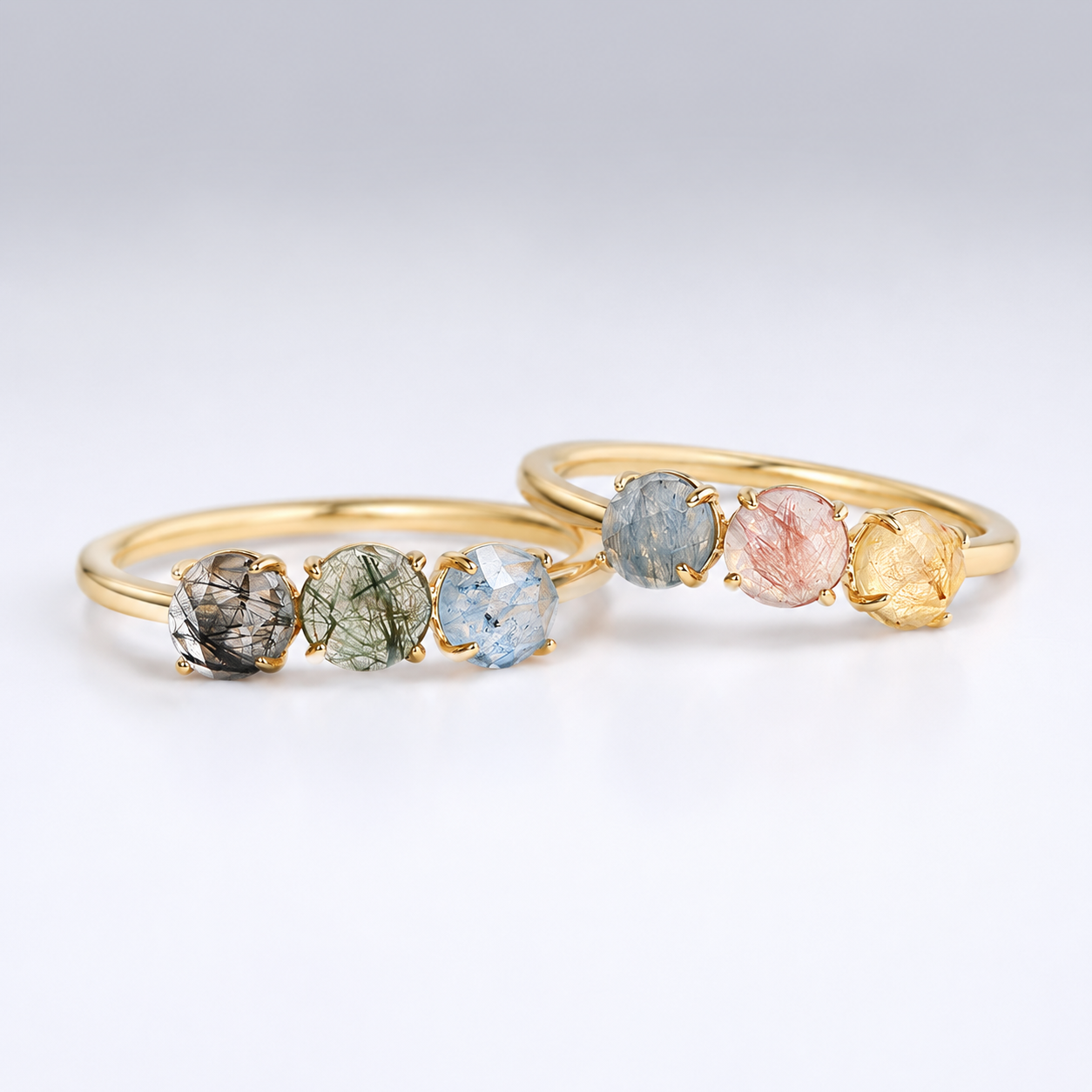 Pop Out Candy Rutilate Quartz Three Stone Ring