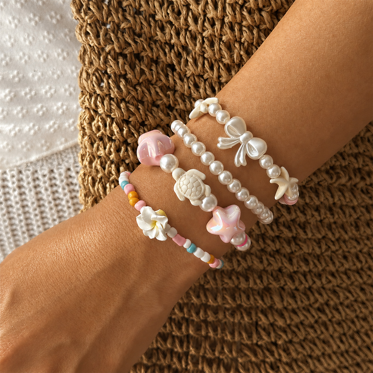 Seaside Escape Starfish Turtle Layer Bead Bracelet
