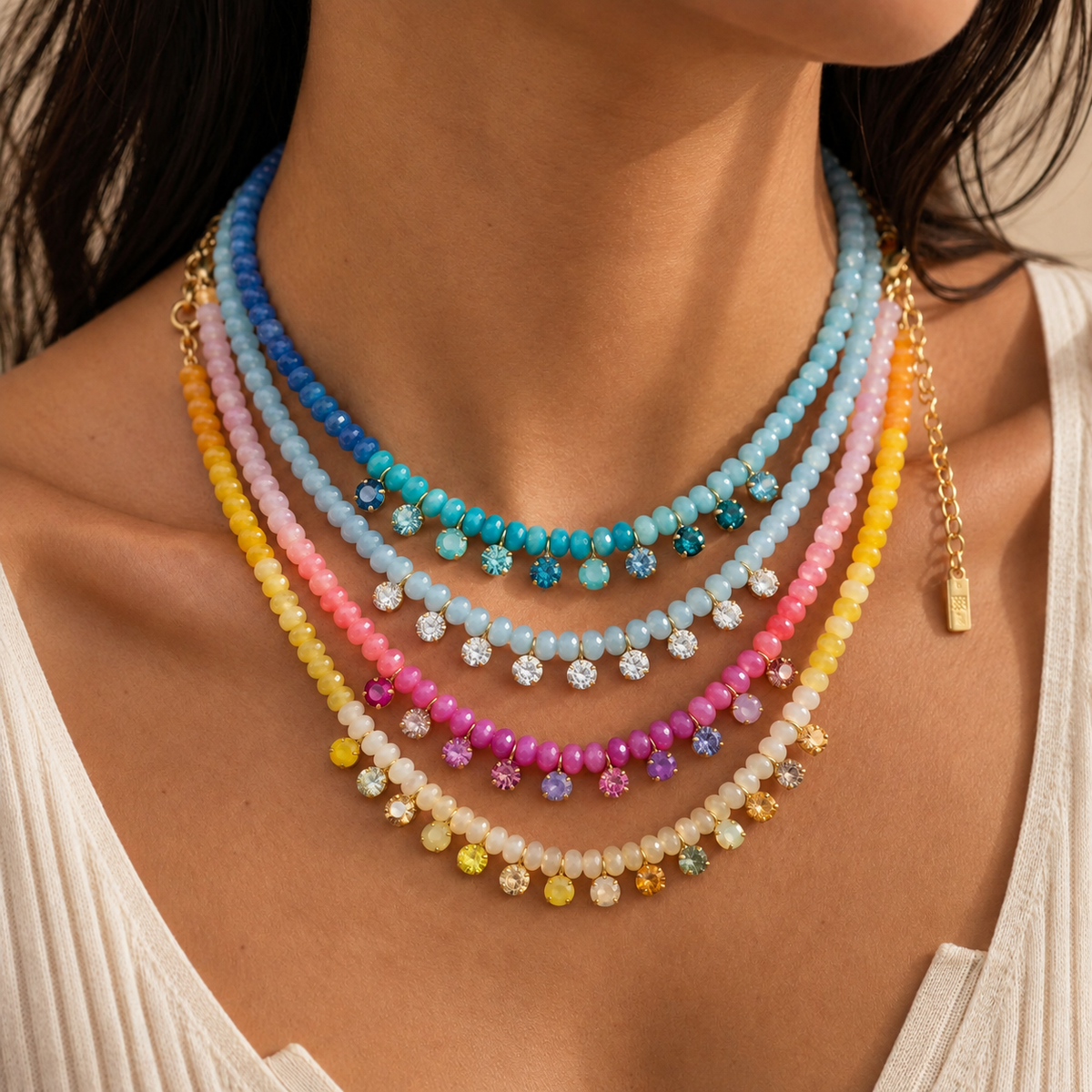 Dopamine Rainbow Gradient Bead Necklace