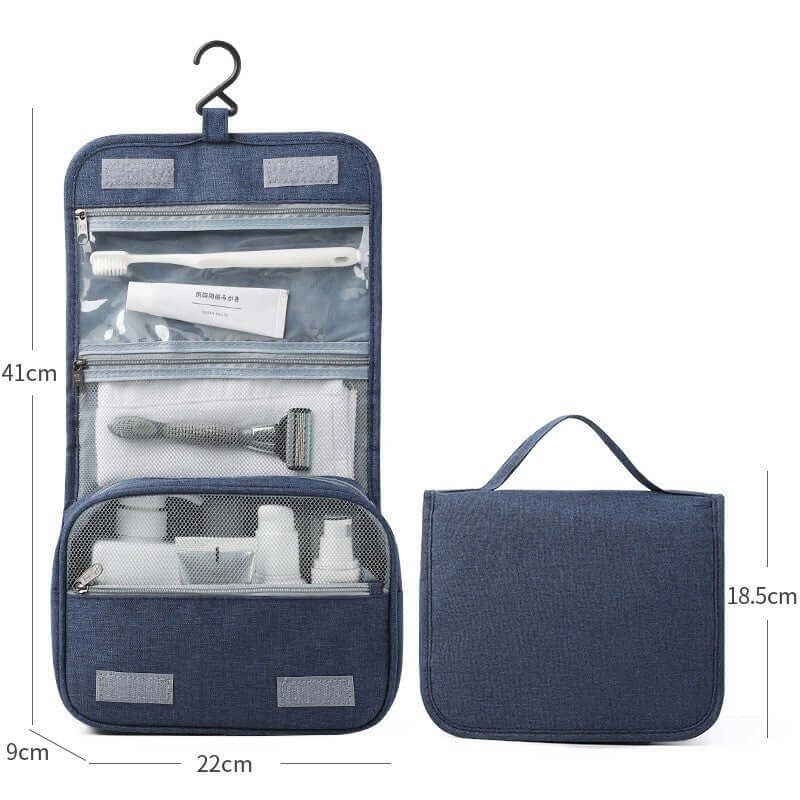 Hanging Waterproof Foldable Toiletry Wash Bag Travel Bag Navy