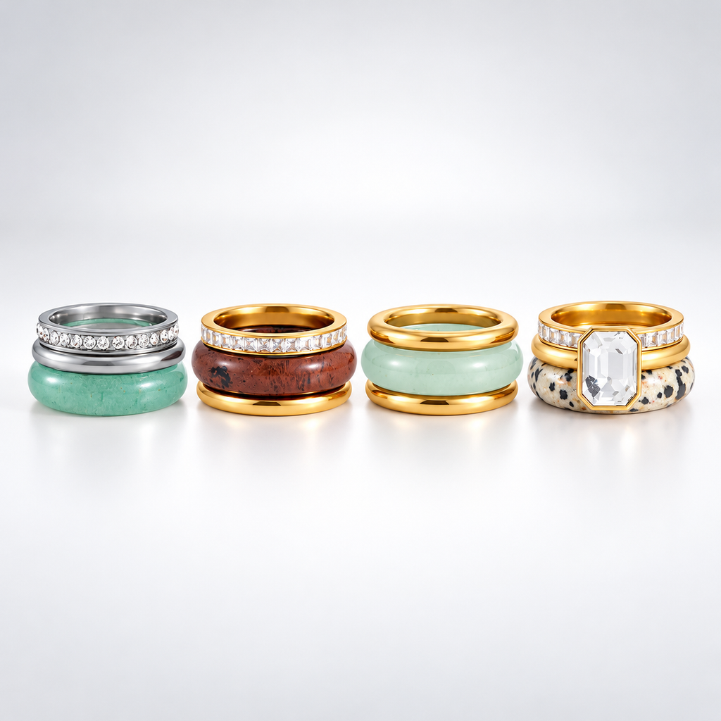 Earth & Elegance Natural Gemstone Stainless Steel Ring