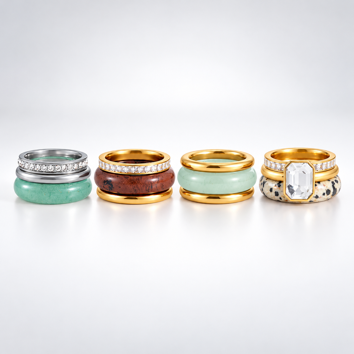 Earth & Elegance Natural Gemstone Stainless Steel Ring