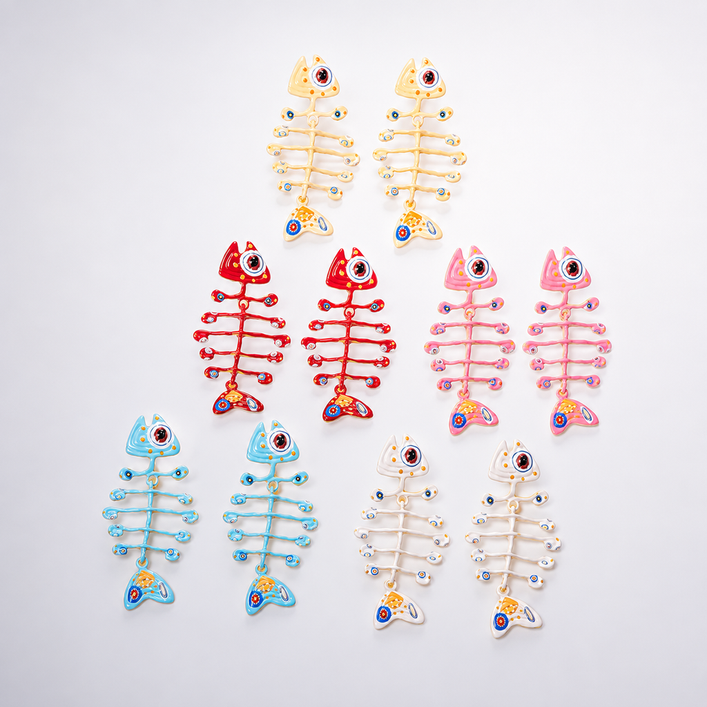 Chunky Fishbone Skeleton Earrings