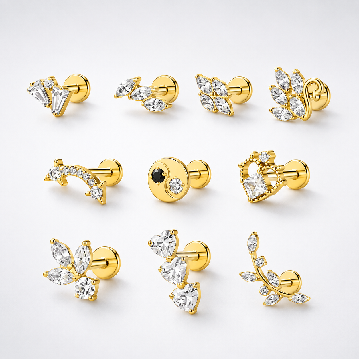 Swan Threaded Screw Flat Back Earrings