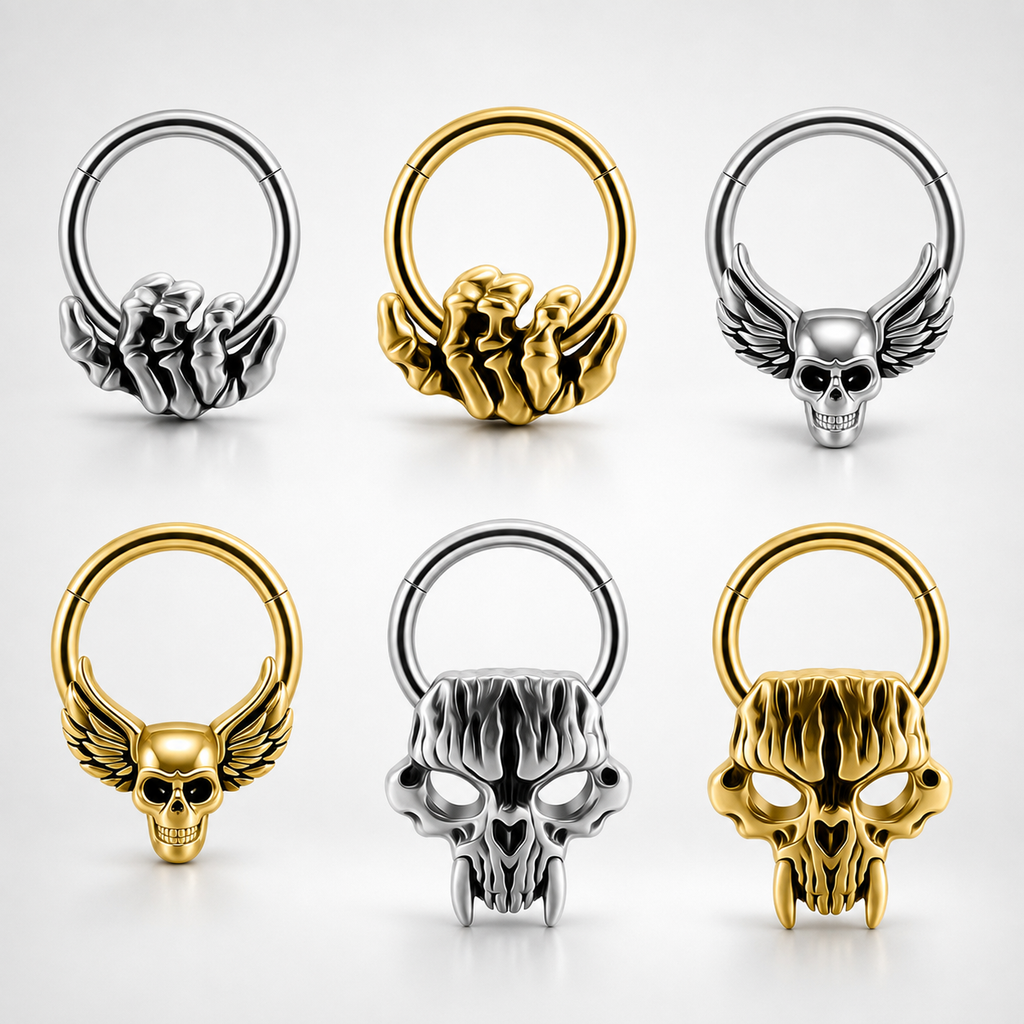 Phantom Skull 16G Septum Clicker Piercing Ring