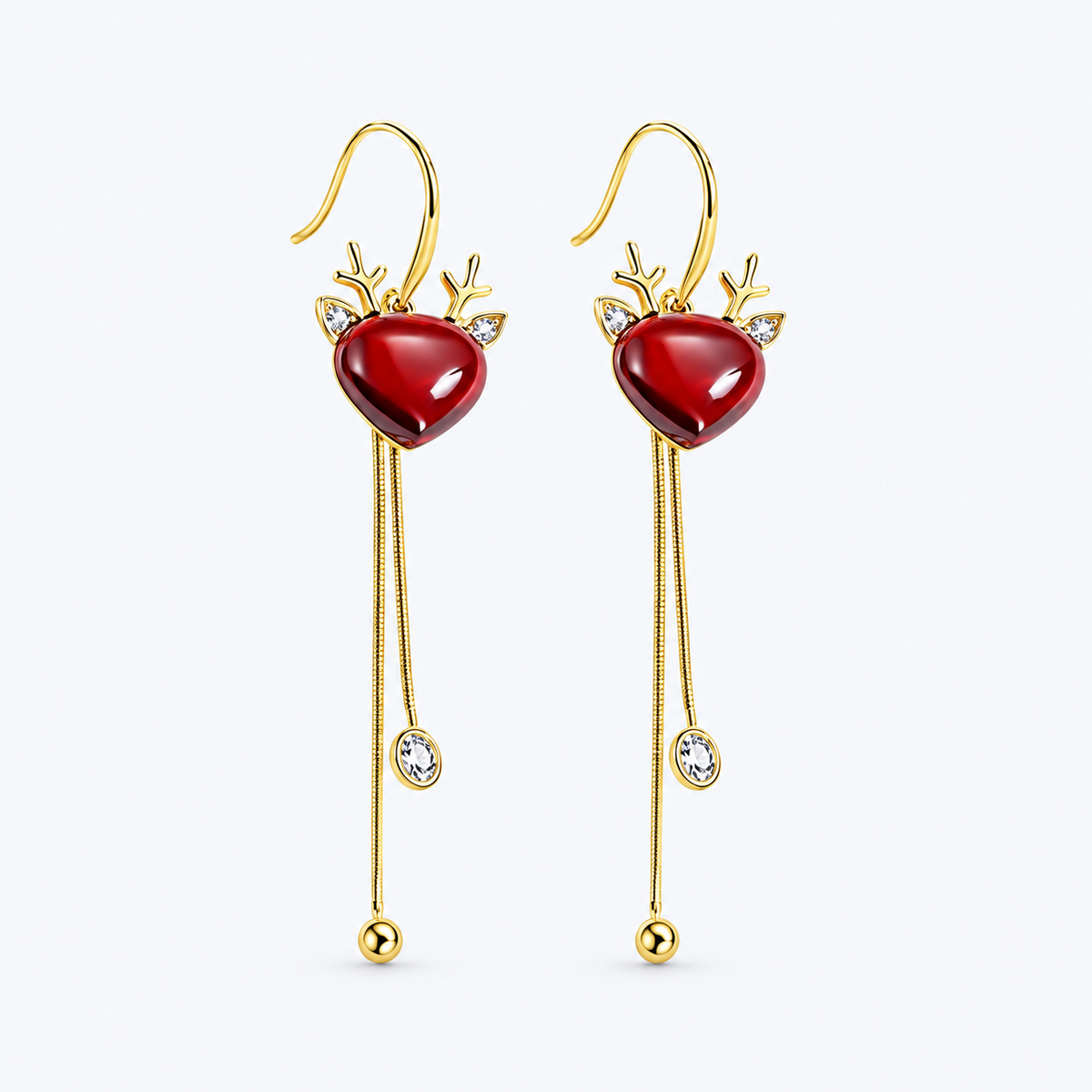 Ruby Corundum Reindeer Dangle Drop Tassel Xmas Earrings 