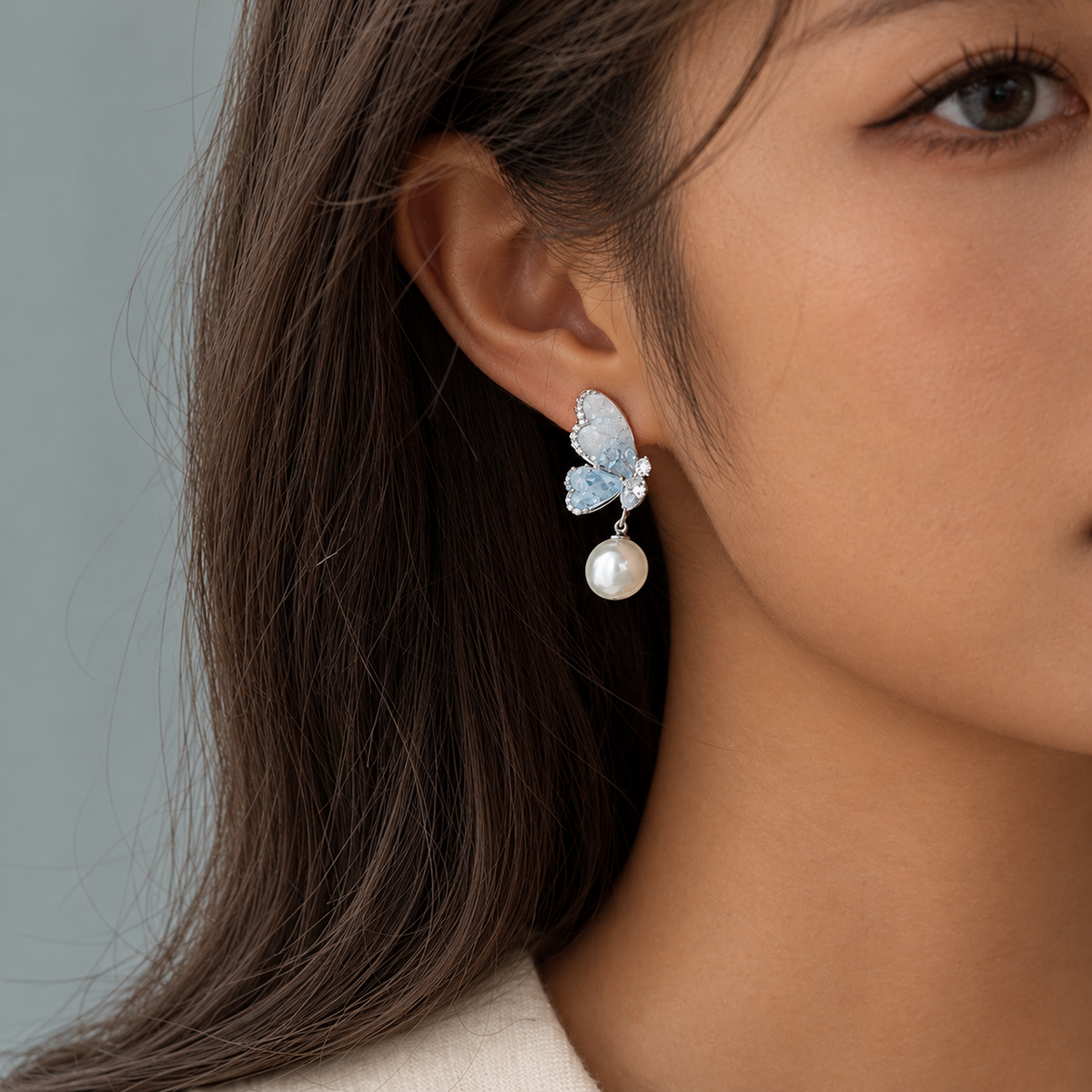 Enchanted Flutter Butterfly Pearl Drop Earrings