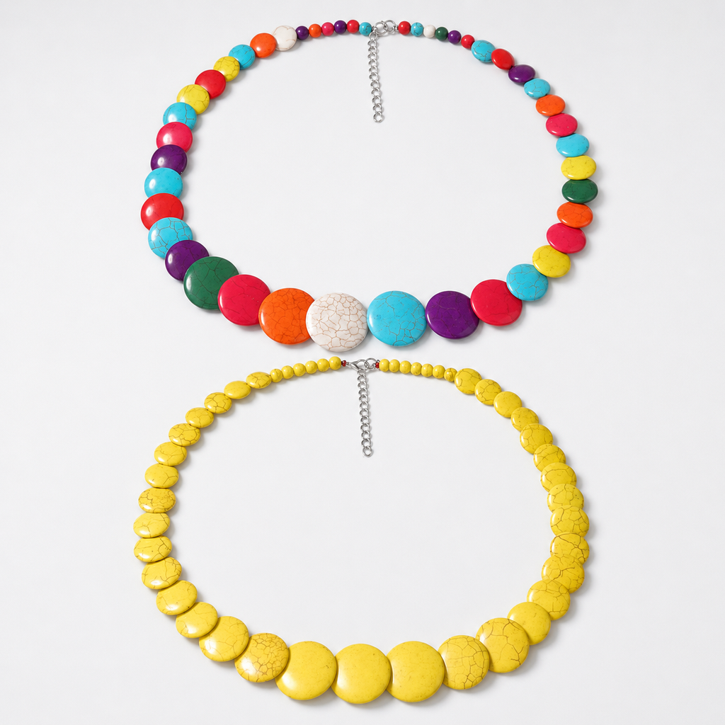 Rainbow Chess Statement Beads Necklace