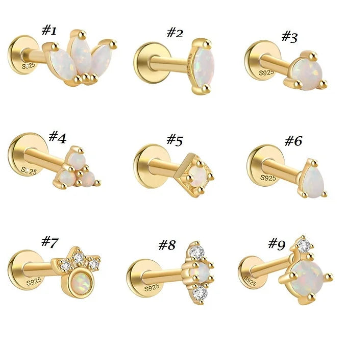Opal Labret Flat Back Piercing Push Pin Earrings | HC002