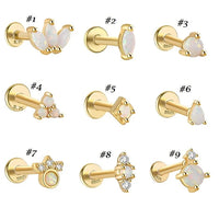Opal Labret Flat Back Piercing Push Pin Earrings | HC002