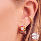 CZ Huggies Hoop Earrings, Eternity Hoops, Gold Twist Hoops| HC003