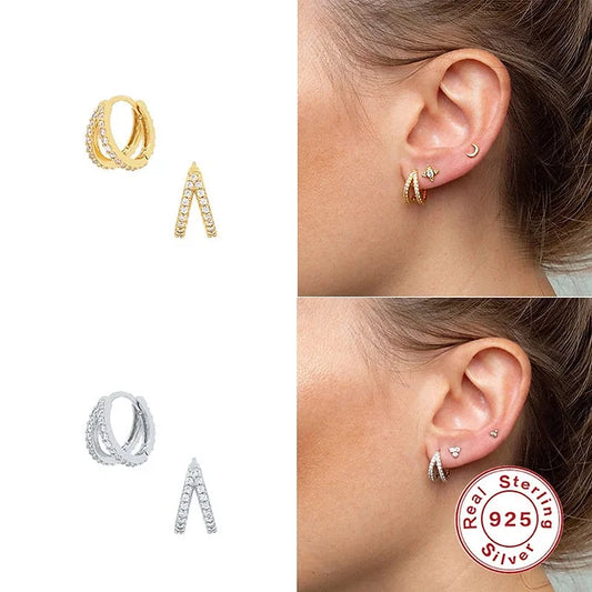 925 Sterling Silver Cartilage Hoop Earrings, Gold Huggies Hoop, Eternity Hoops | HC005