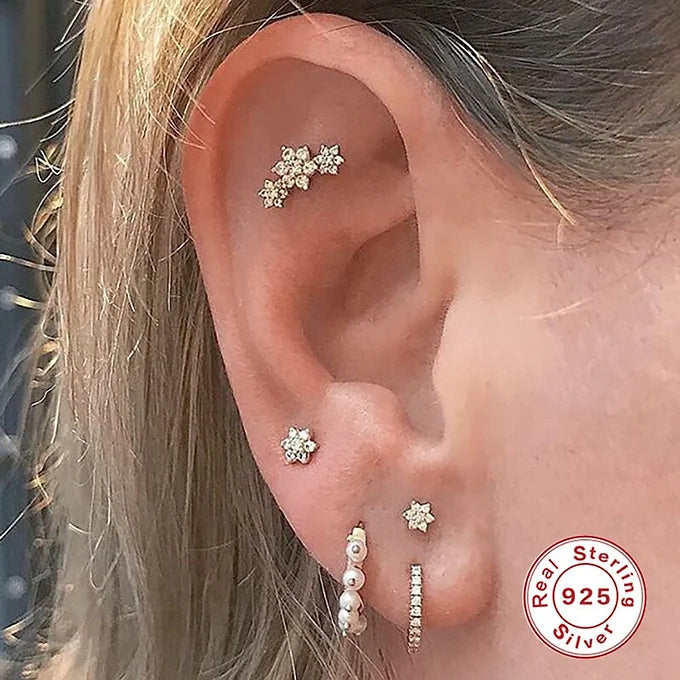 cartilage earrings, piercing jewelry, cartilage piercing, body jewelry, helix piercing, helix earrings, tragus piercing, flower earrings