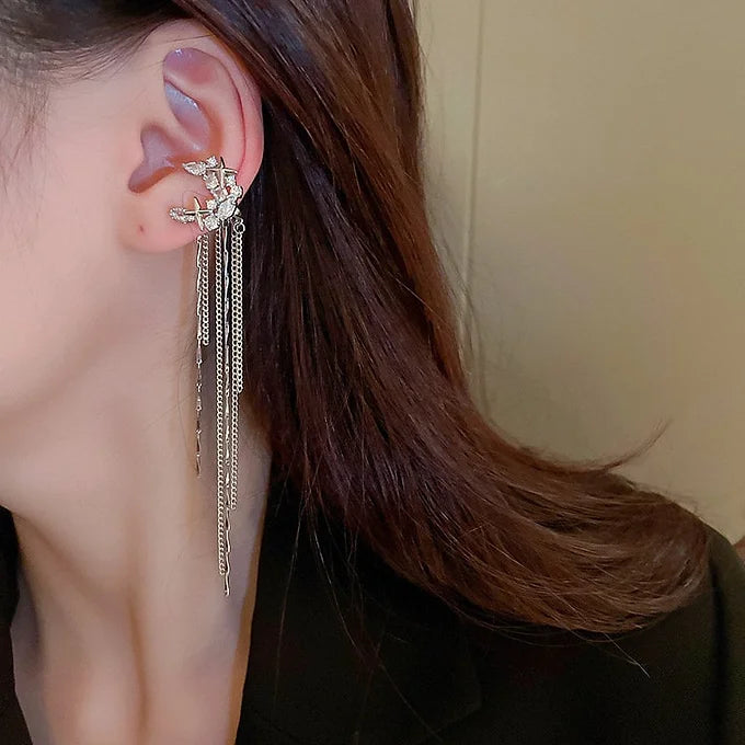 Silver Moon Zircon Tassel Ear Cuff