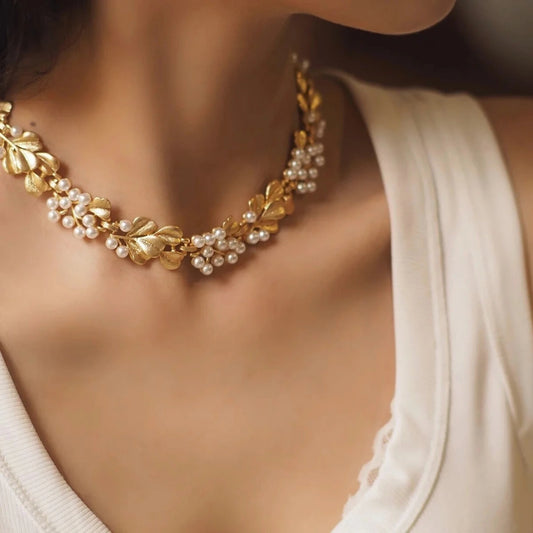 Gold Pearl Maple Leaf Choker 