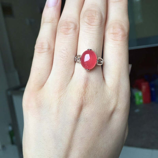 18K Pink Chalcedony Ring, October Birthstone Ring, Pieces Ring