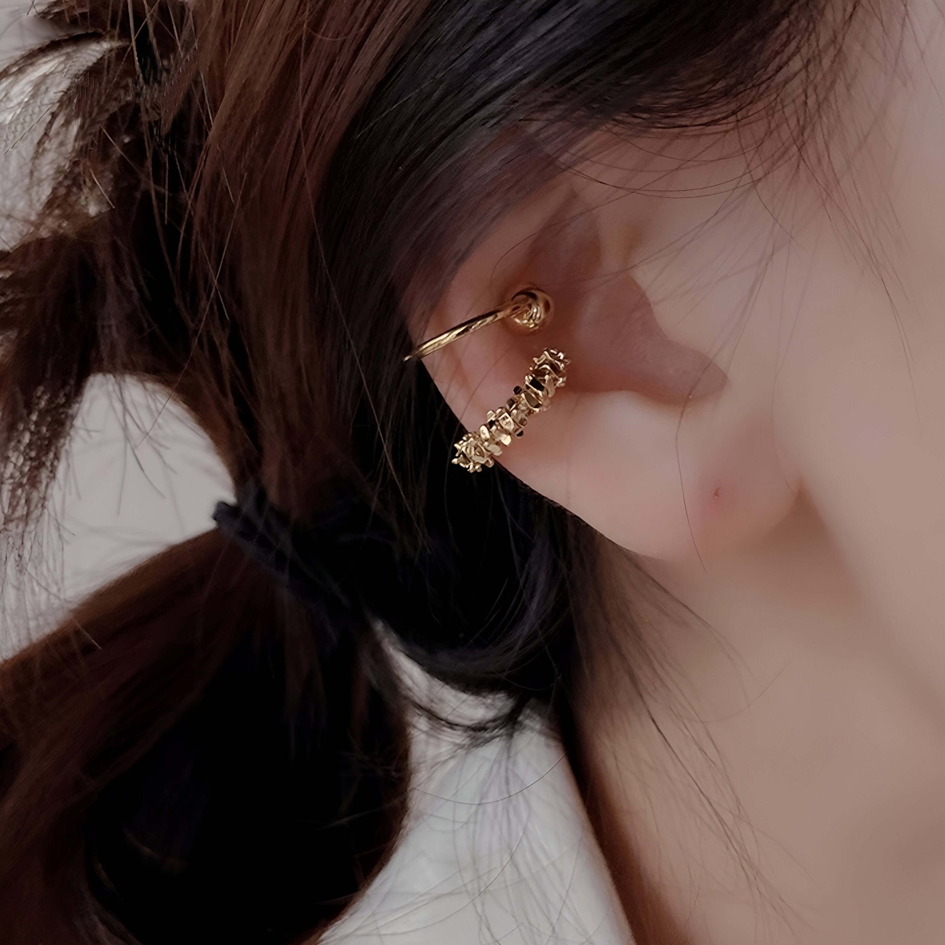 Simple Irregular Cube Beads Ear Cuff Set 