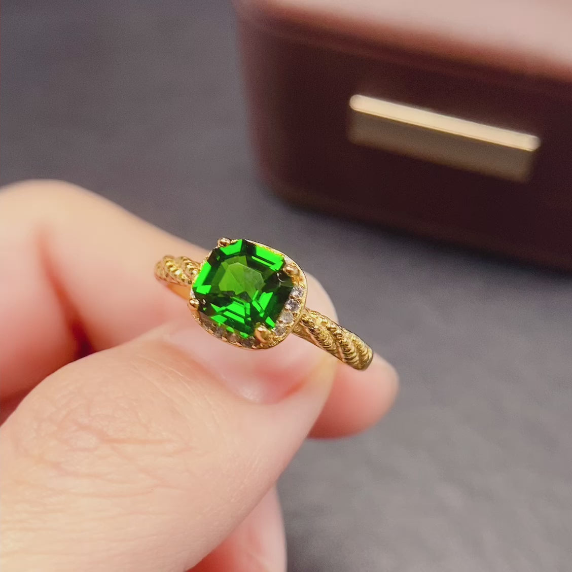 Asscher Cut Diopside Halo Ring