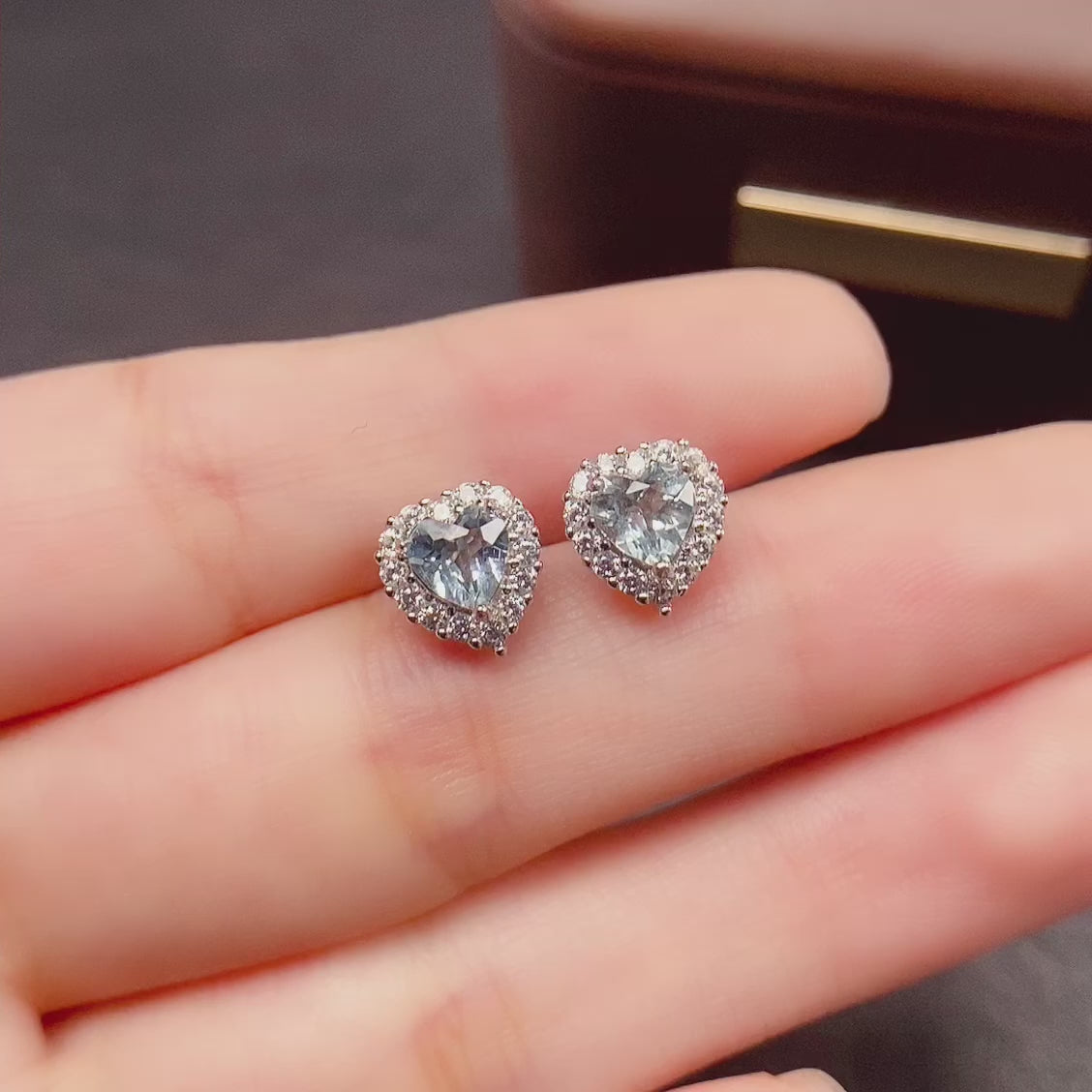 Romantic Heart Aquamarine Gemstone Stud