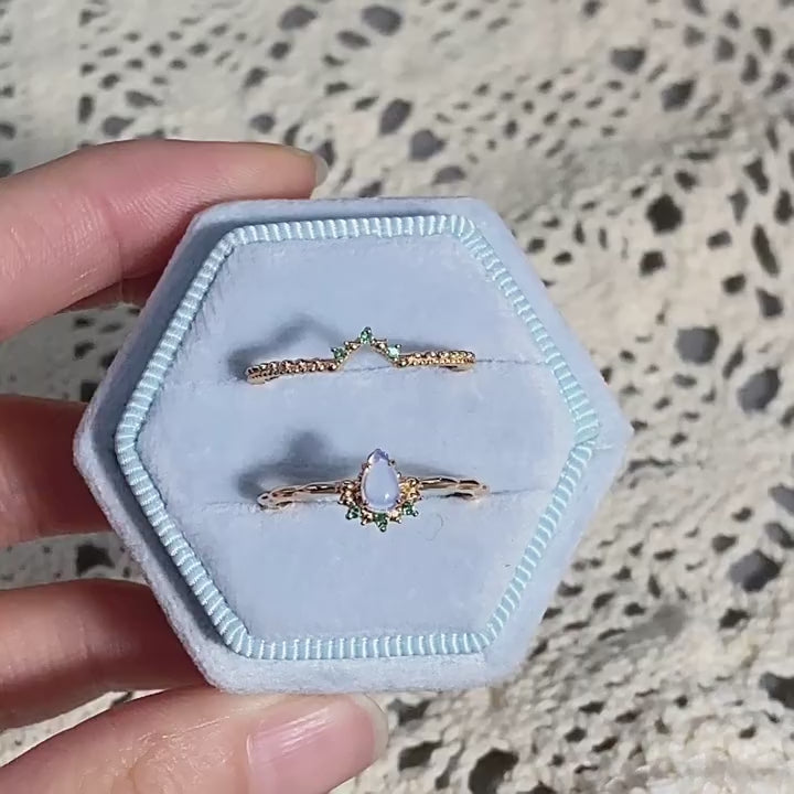 14K Gold Opal Birthstone Curved Ring Set | TB2154