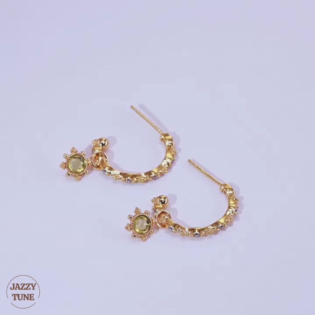 Peridot Filigree Floral C Hoop Leo Earrings