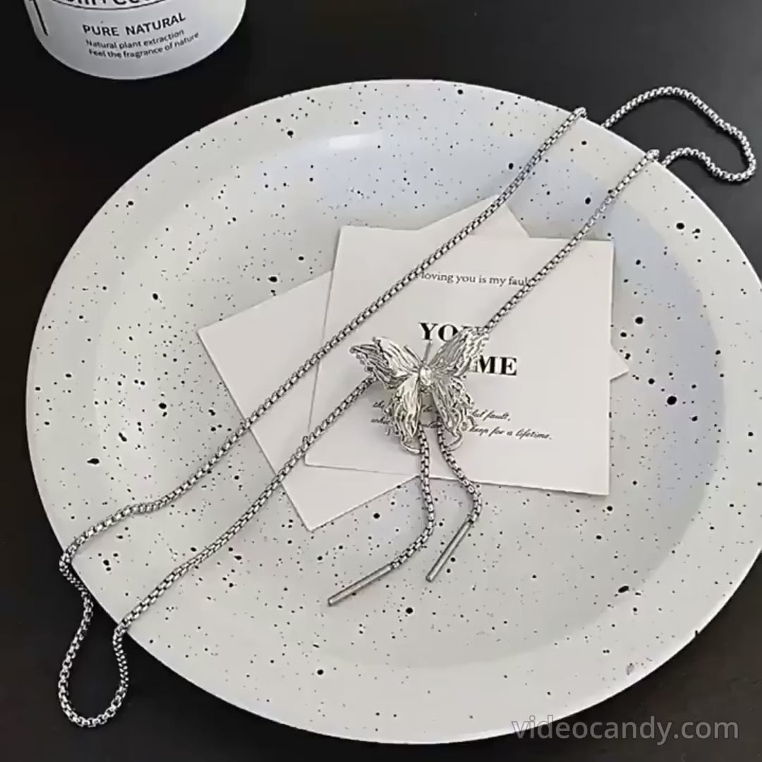 Butterfly Tassel Lariat Sweater Y Necklace