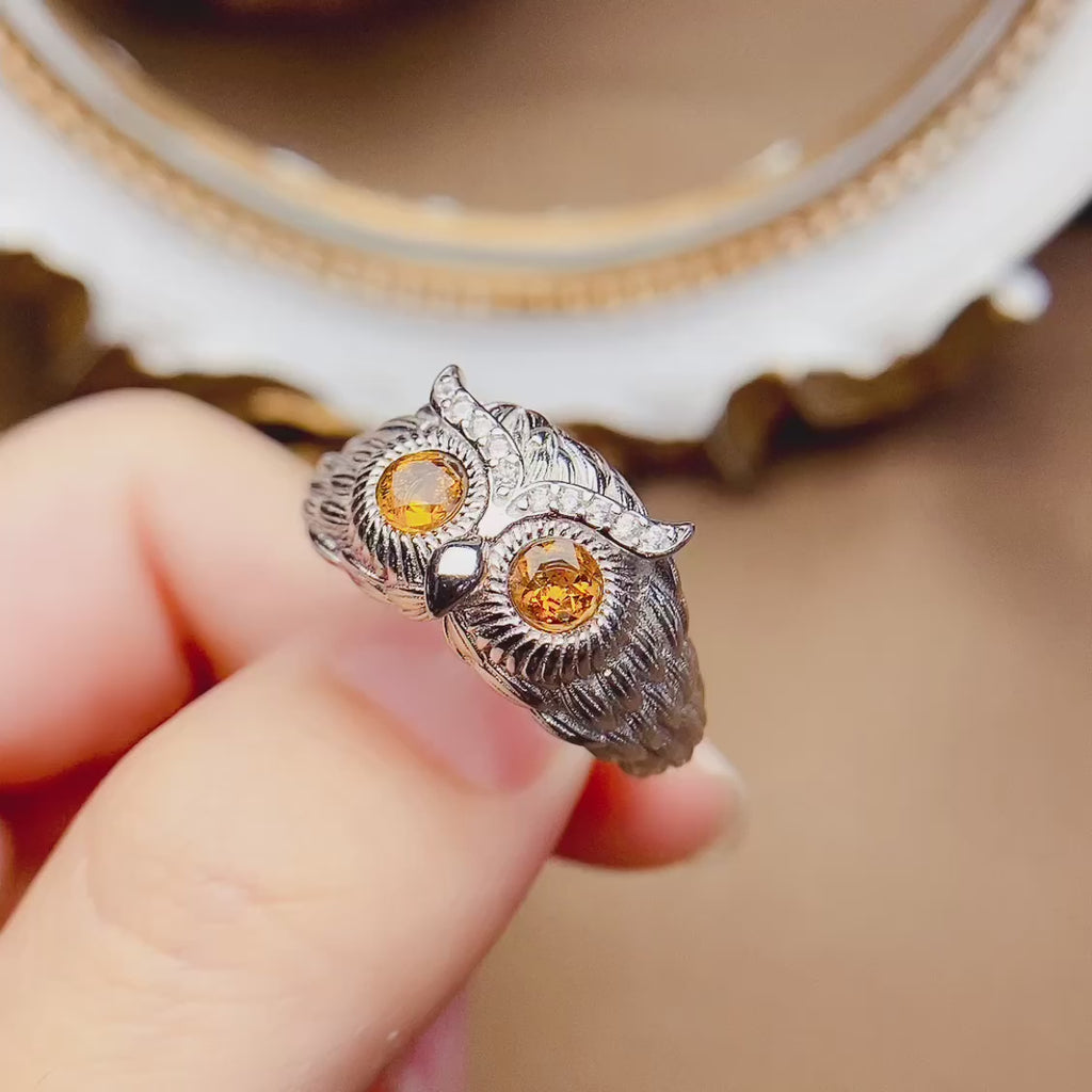 Owl Citrine November Birthstone Ring