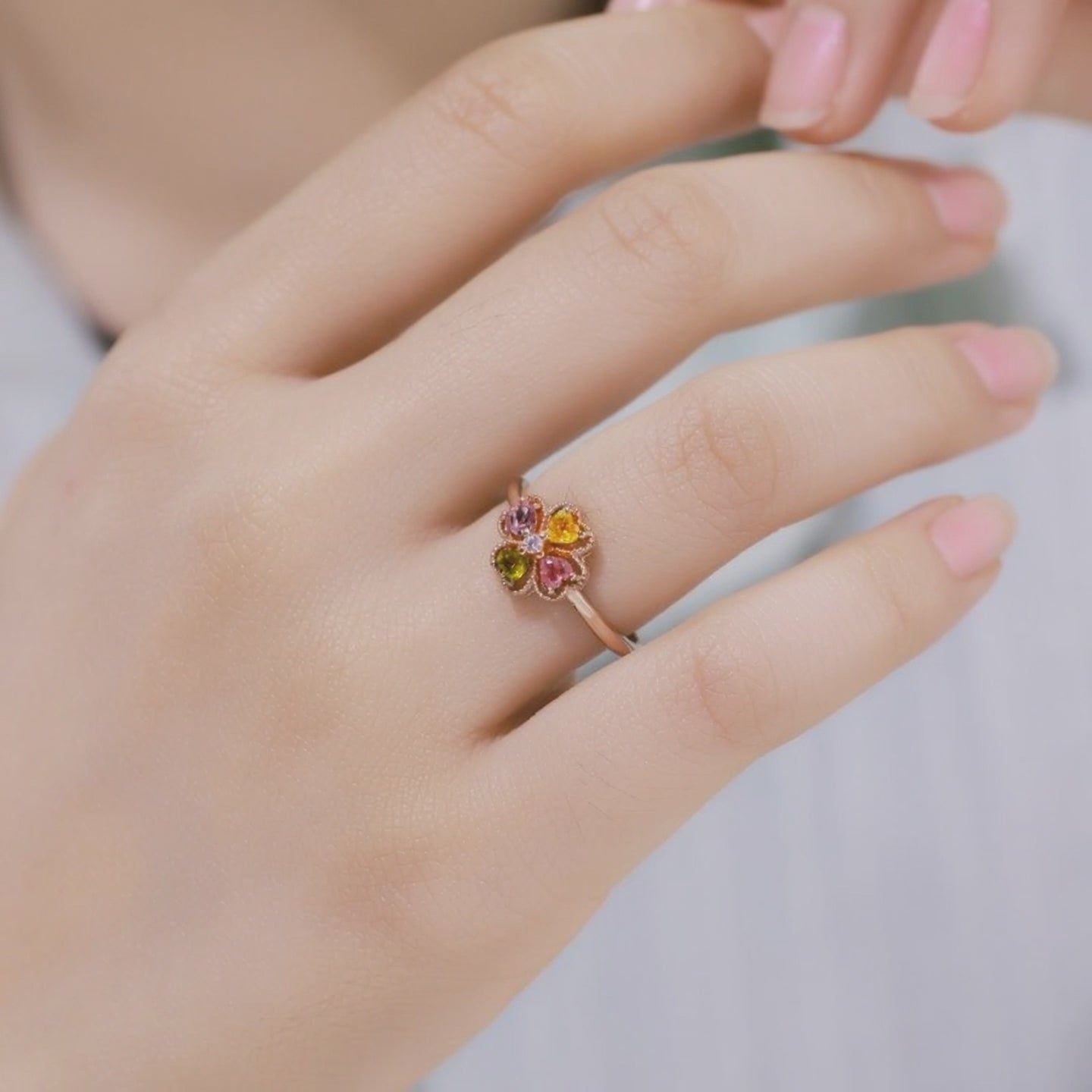 Rose Gold Flower Tourmaline Ring