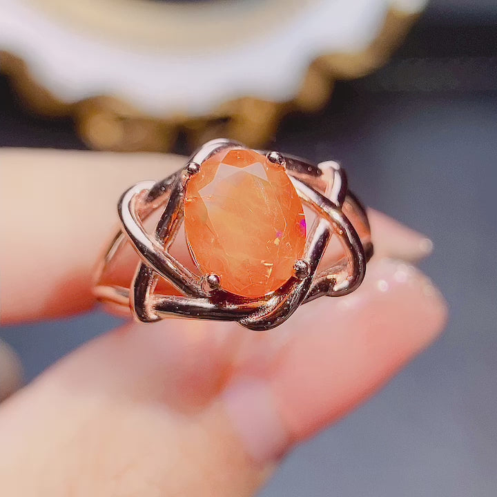 Rose Gold Fire Opal Ring October Birthstone | NS2408