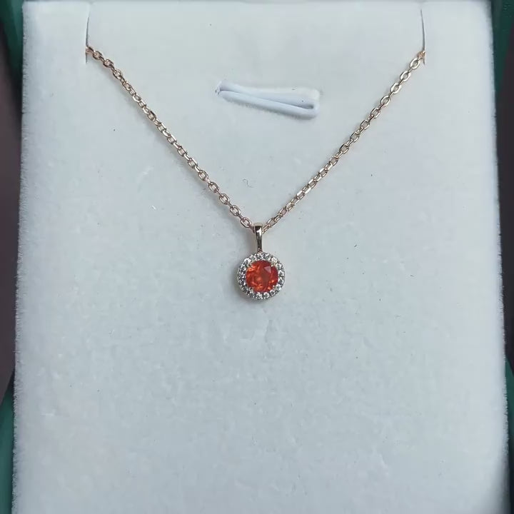 Spessartine Garnet Red Pendant Halo Necklace | TB1650