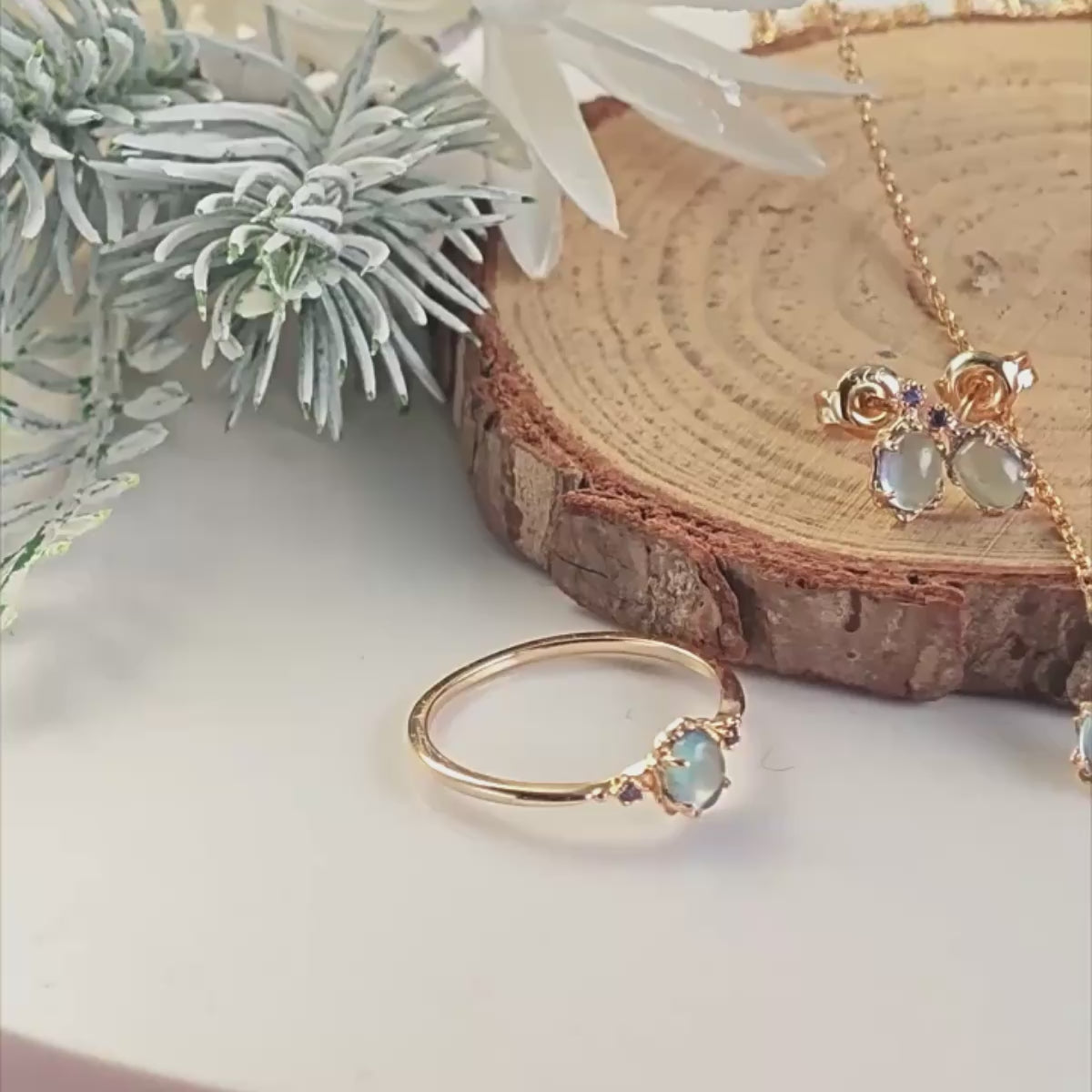 Aquamarine Three Stone Ring Set