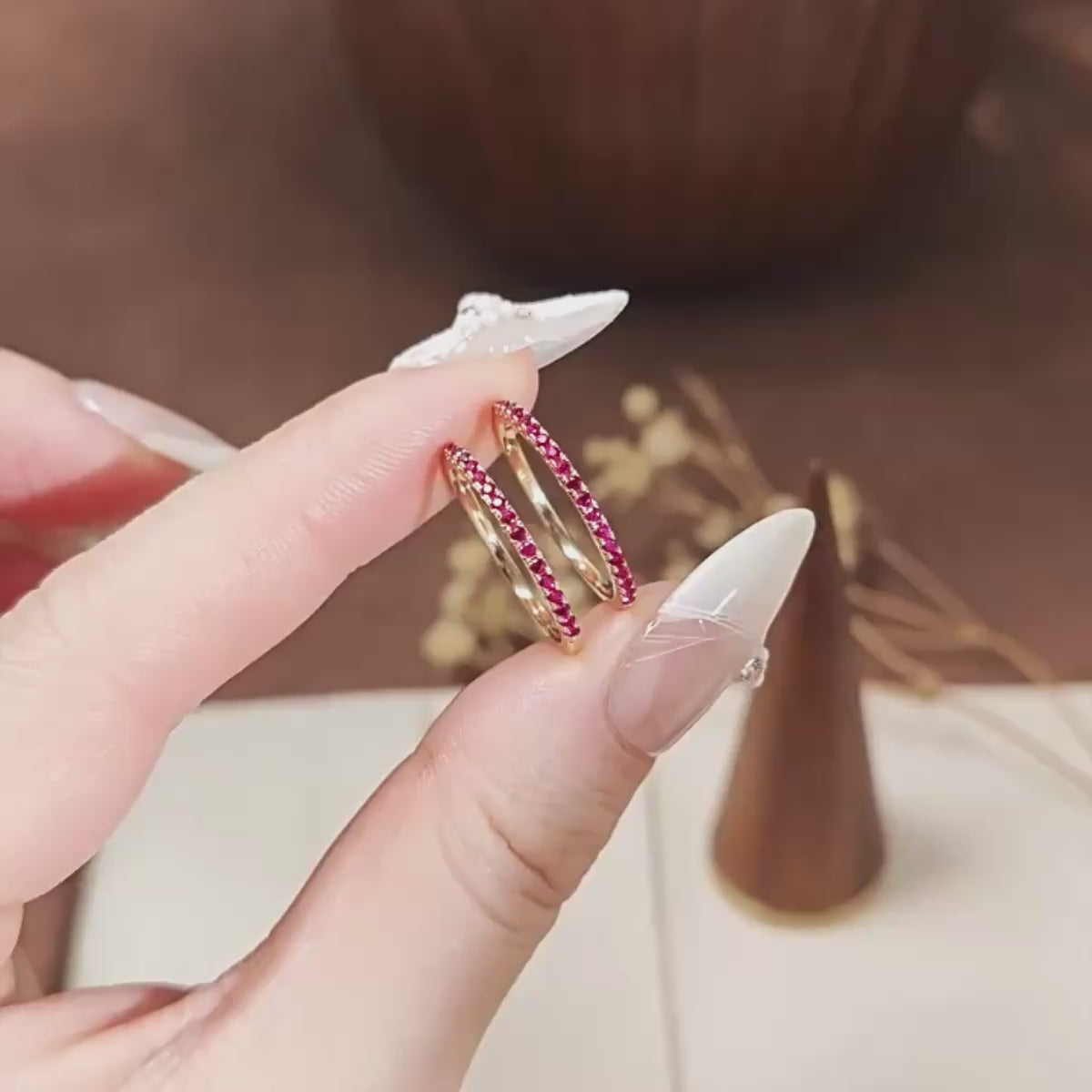 Red Corundum Half Eternity Band Ring