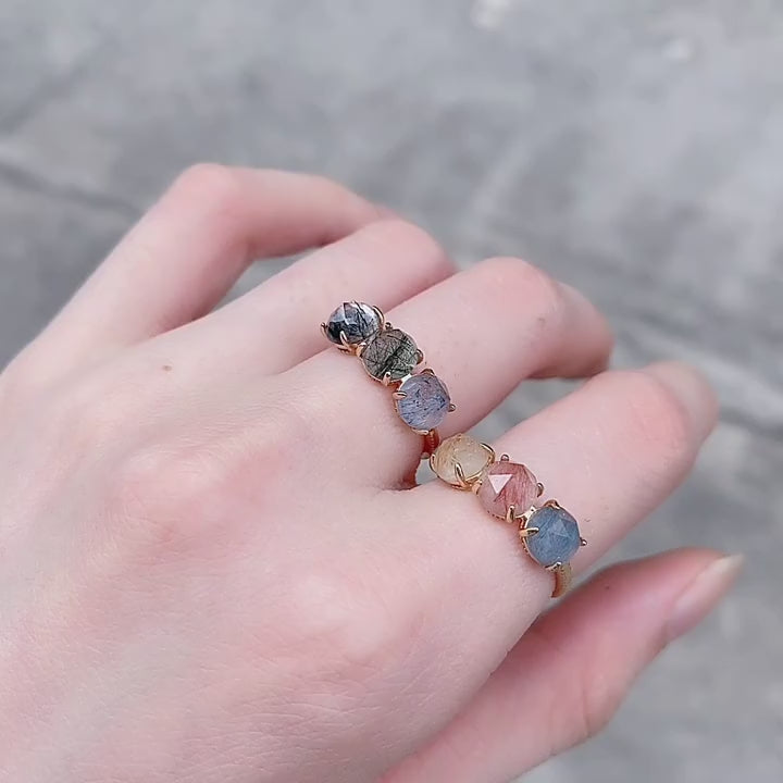 Pop Out Candy Rutilate Quartz Three Stone Ring
