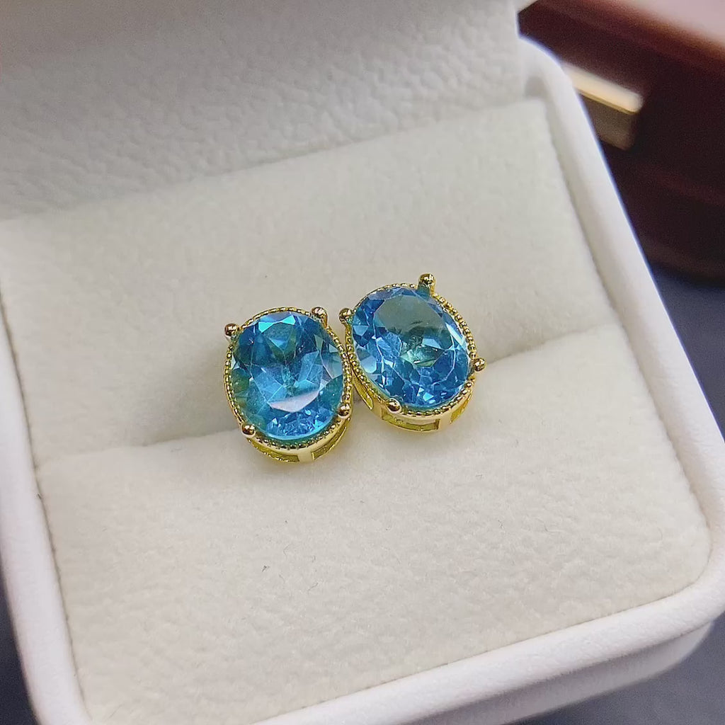 Blue Topaz Oval Gemstone Stud