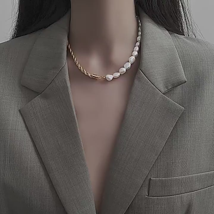 Baroque Freshwater Pearl with Rope Chain Half Necklace | HN904