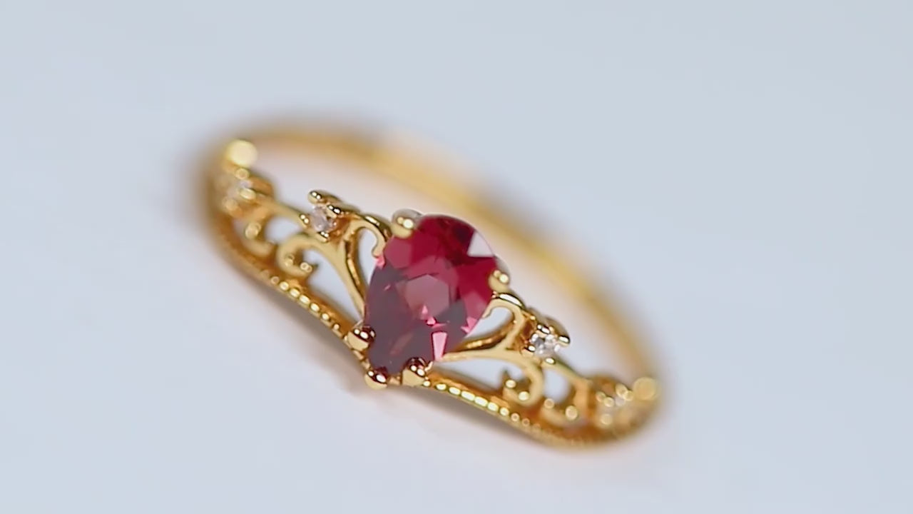 Red Garnet Filigree Curved Ring Set