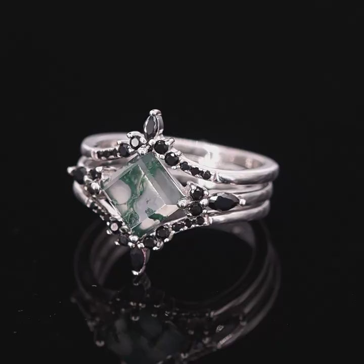 Multiwear Moss Agate Stacking Ring Set