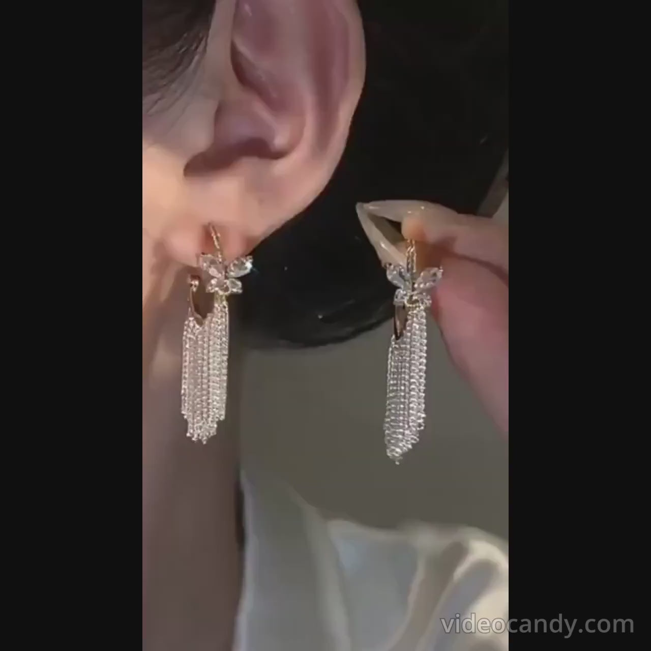 C Hoop Butterfly Tassel Fringe Earrings | A8575