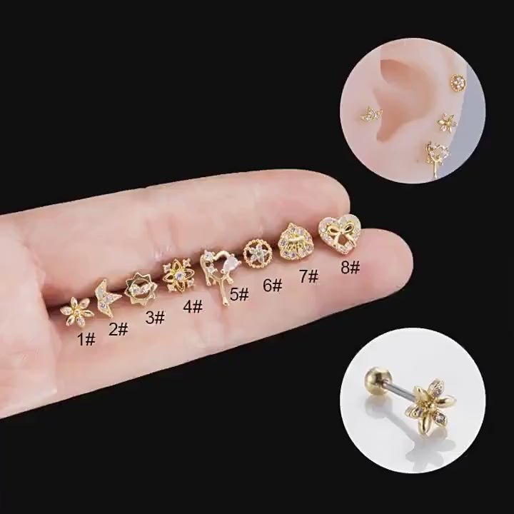 20G Cartilage Surgical Steel Earrings Flower Tiny Ball Back Earrings | HSPJ416