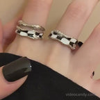 Black & White Checkerboard Layered Ring Silver