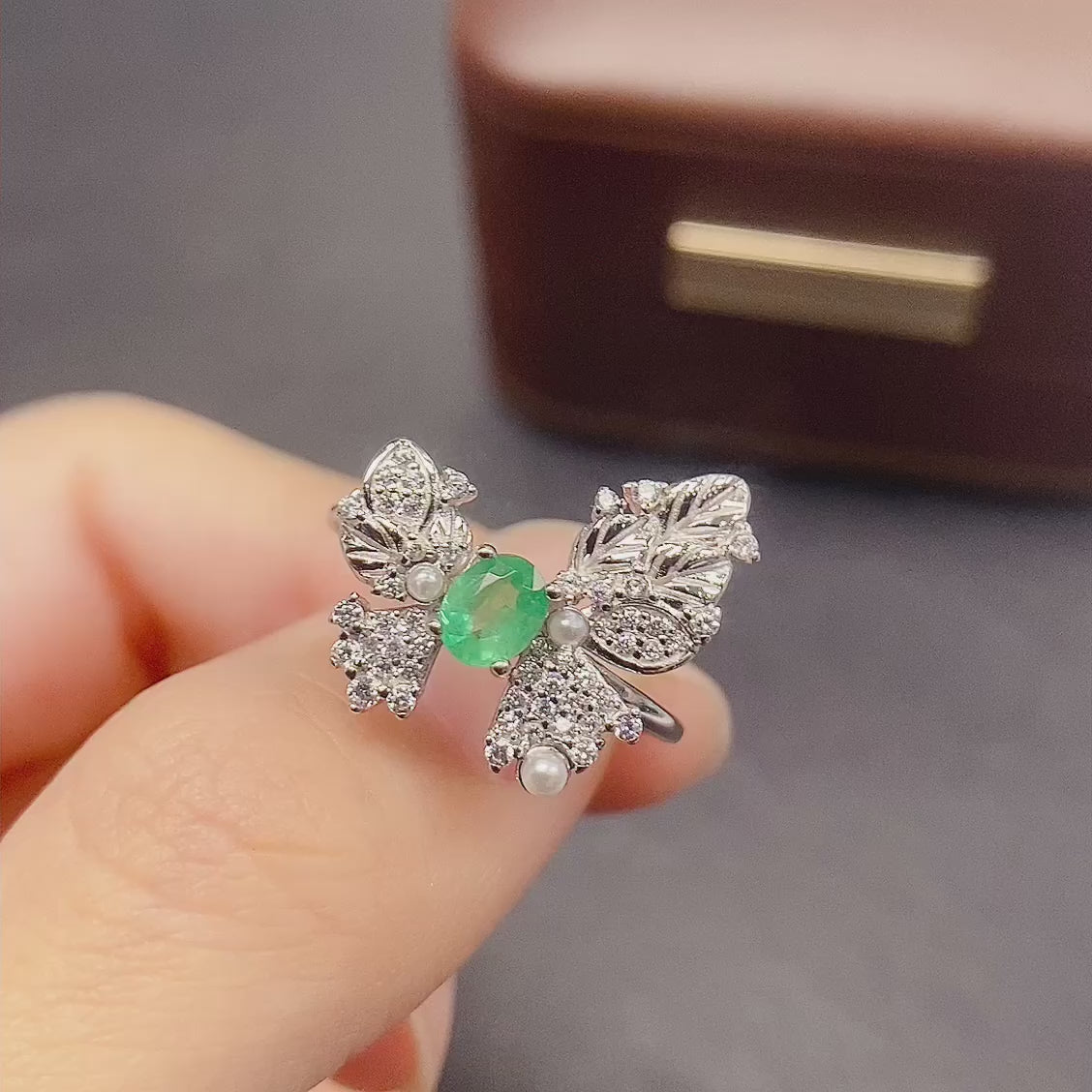 Vintage Huge Butterfly Emerald Ring
