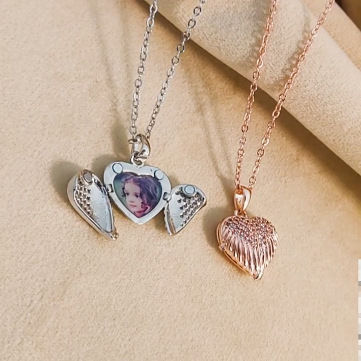 Custom Angel Heart Locket Memory Photo Necklace & Bangle