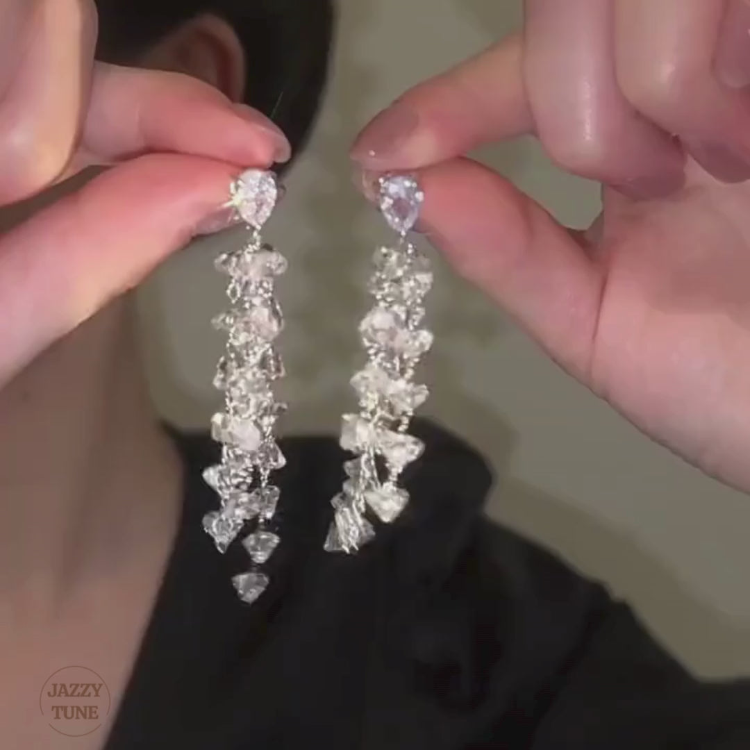 Clear Crystal Trillion Party Drop Earrings 