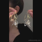 Two Tones Pearl Big Flower Party Earrings