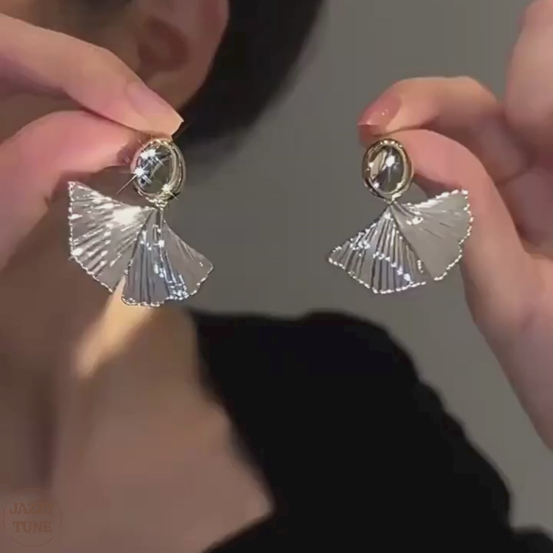 Crinkled Ginkgo Leaf Abstract Statement Drop Earrings